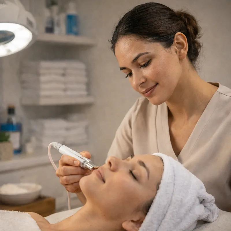 Profissional de estética atendendo cliente na clínica