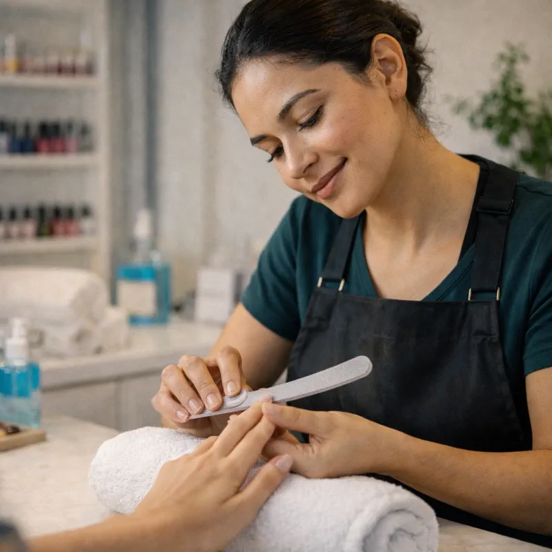 Manicure profissional atendendo uma cliente