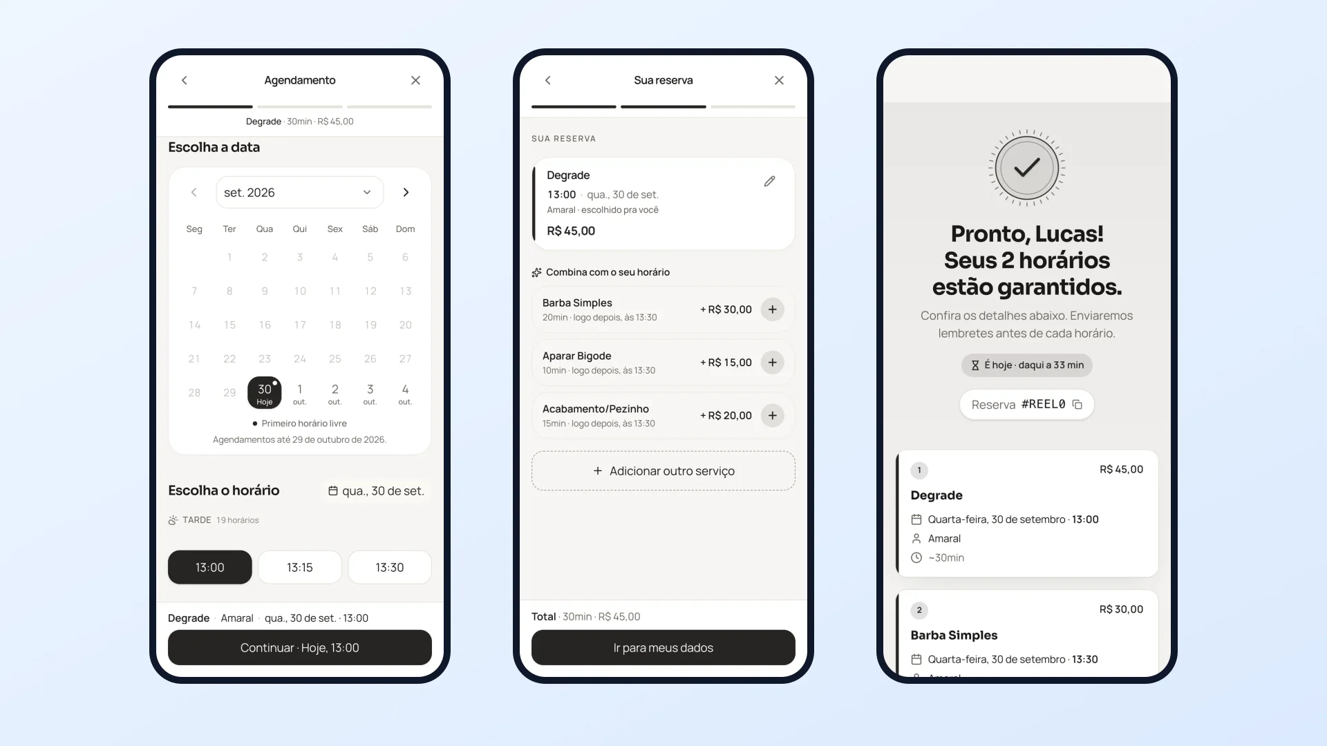 Página de agendamento online do Opero no celular: calendário de setembro e horários livres da tarde